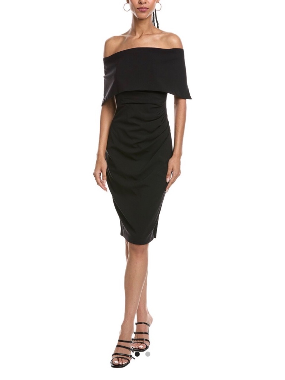 Vince Camuto Black Popover Ruched Midi Dress Strapless| Size 12